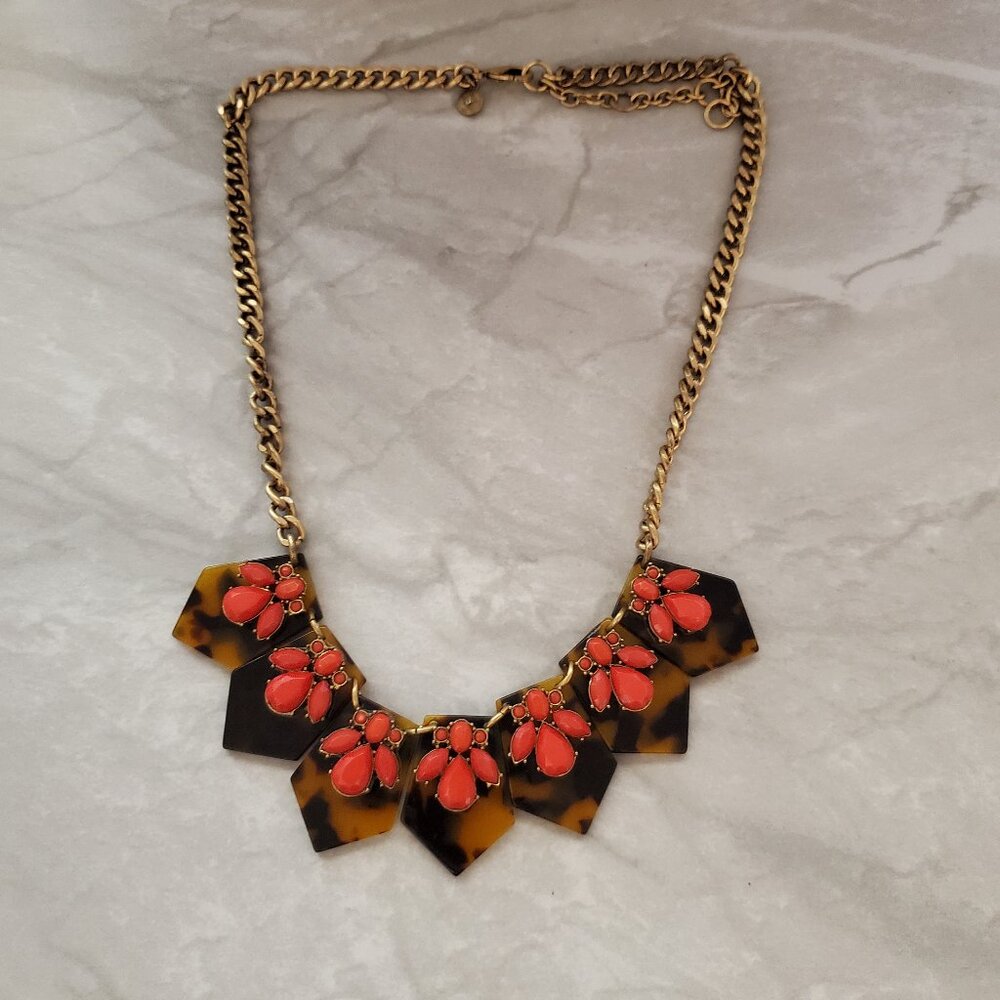 💖 J.Crew Acrylic Tortoise Shell Rhinestones Crystals Shield Necklace 💖